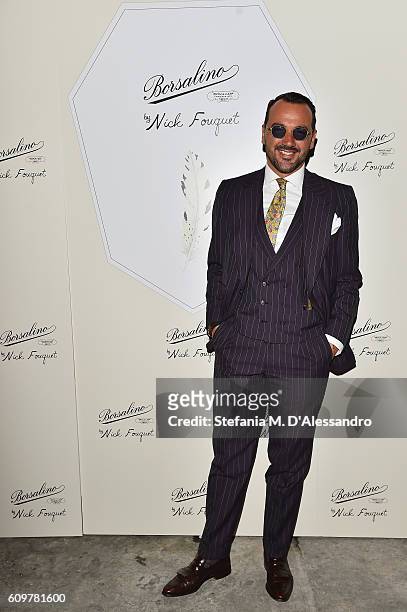 Alessandro Martorana attends Borsalino By Nick Fouquet Capsule Collection Cocktail Launch during Milan Fashion Week Spring/Summer 2017 on September...