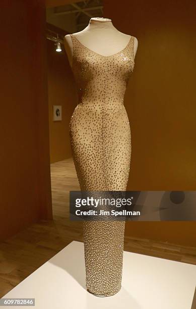 Marilyn Monroes dress, worn during her 1962 performance of Happy Birthday for President John F. Kennedy, is displayed during a press conference for...