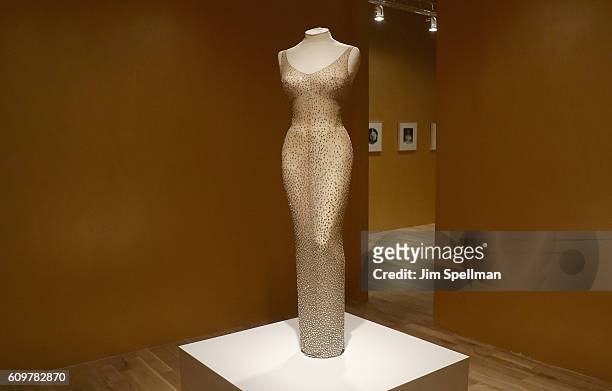 Marilyn Monroes dress, worn during her 1962 performance of Happy Birthday for President John F. Kennedy, is displayed during a press conference for...
