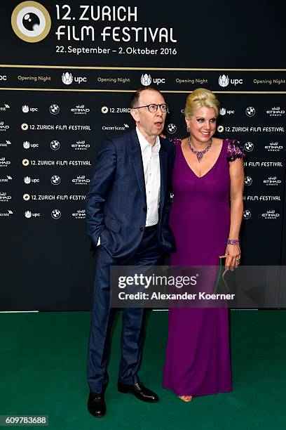 Viktor Giacobbo and Isabella Schmid attend the 'Lion' premiere and opening ceremony of the 12th Zurich Film Festival at Kino Corso on September 22,...