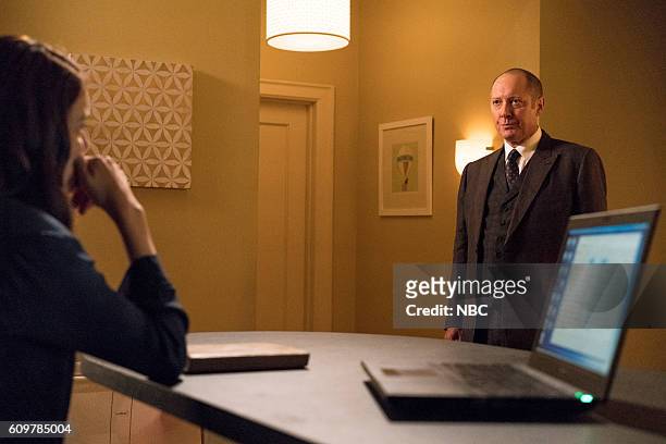 Miles McGrath" Episode 403 -- Pictured: Megan Boone as Elizabeth Keen, James Spader as Raymond "Red" Reddington --