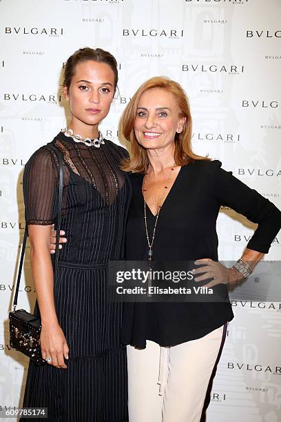 Alicia Vikander and Lucia Silvestri attend the Bvlgari Tribute To Spanish Steps Opening Event on September 22, 2016 in Rome, Italy.