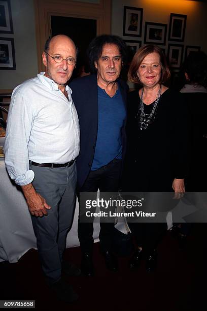 Gilles Gaston-Dreyfus, Eric Assous and Anne Benoit attend "Couple" Theater Play at Theatre Edouard VII on September 22, 2016 in Paris, France.