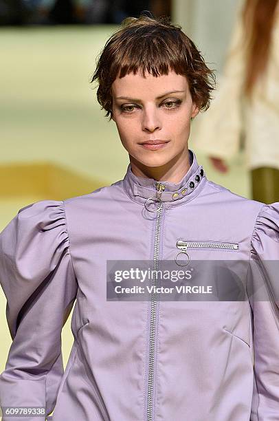 Model walks the runway at the Marques Almeida show during London Fashion Week Spring/Summer collections 2017 on September 20, 2016 in London, United...