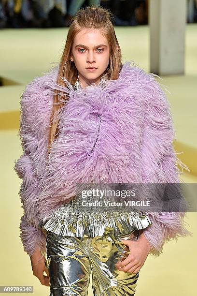 Model walks the runway at the Marques Almeida show during London Fashion Week Spring/Summer collections 2017 on September 20, 2016 in London, United...