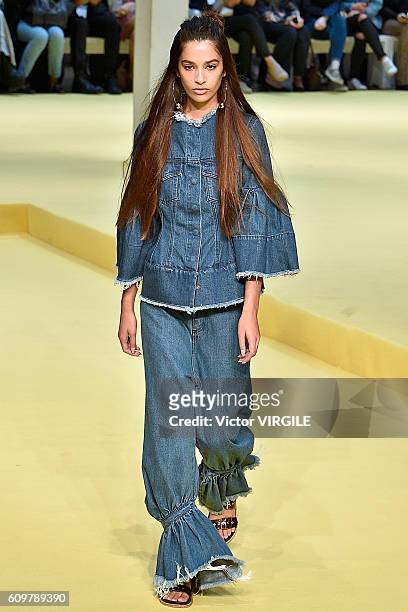 Model walks the runway at the Marques Almeida show during London Fashion Week Spring/Summer collections 2017 on September 20, 2016 in London, United...