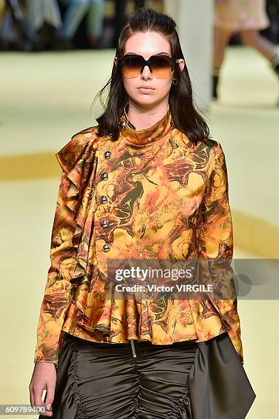 Model walks the runway at the Marques Almeida show during London Fashion Week Spring/Summer collections 2017 on September 20, 2016 in London, United...