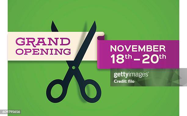 ilustrações de stock, clip art, desenhos animados e ícones de grand opening banner store opening - cortar a fita