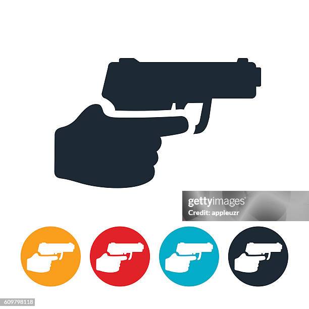 hand holding handgun icon - pistol stock illustrations