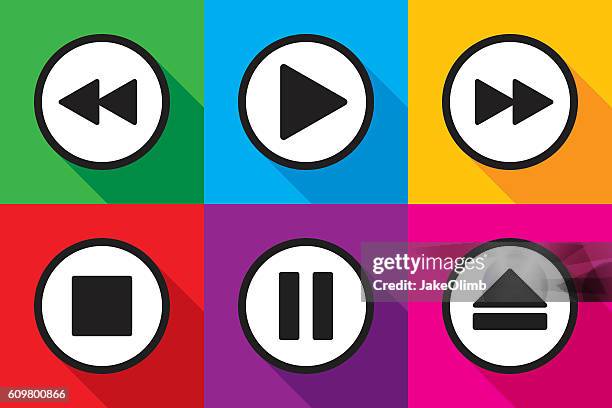 video-wiedergabe-icons-set - stop einzelwort stock-grafiken, -clipart, -cartoons und -symbole