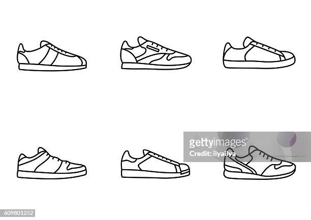 sneakers icon set - suede shoe stock illustrations