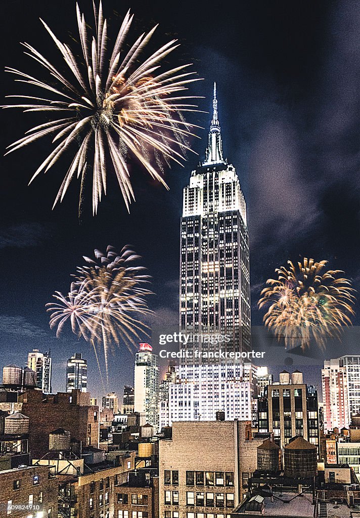 New York City empire state for the new year fireworks