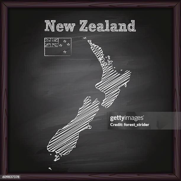 new zealand map on chalkboard - maori stock illustrations