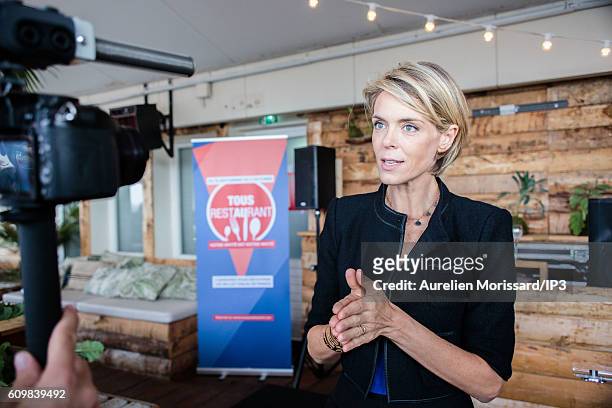 French Television Presenter and Food Critic Julie Andrieu speaks to the media during the launch of the 7th edition of the initiative ‘Tous au...