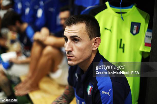 Francesco Molitierno of Italy is seen in the dressing room prior to the FIFA Futsal World Cup Round of 16 match between Italy and Egypt at the...