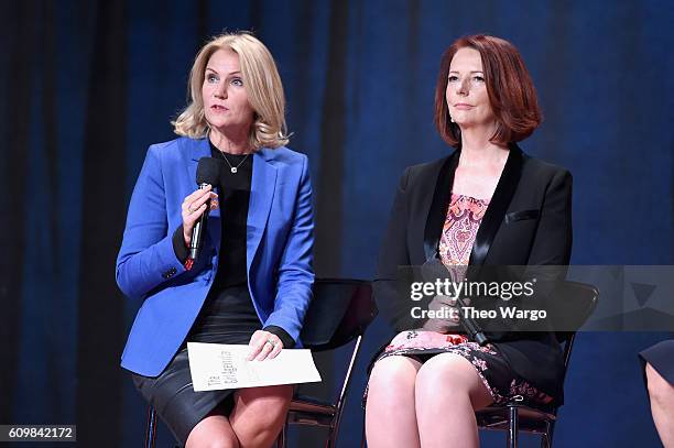 Former Prime Minister of Denmark Helle Thorning-Schmidt and Former Prime Minister of Australia Julia Gillard speak onstage at Global Citizen: The...