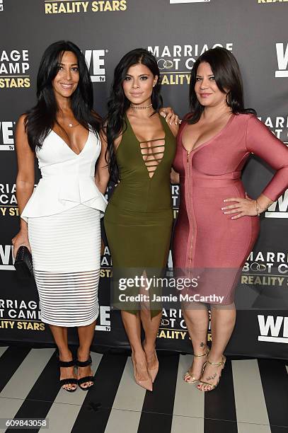 Carla Facciolo, Marissa Jade and Karen Gravano attend The Season 6 Premiere of Marriage Boot Camp Reality Stars at Up & Down on September 22, 2016 in...