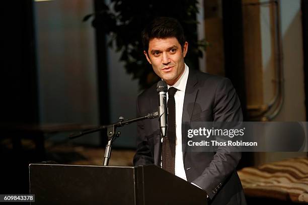 Jake Silverstein, Editor in Chief of The New York Times Magazine, speaks during NYT Mag Live: A Special Voyages Edition at Neuehouse on September 22,...