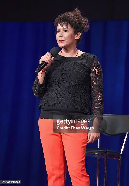 Journalist Mariane Pearl speaks onstage during Global Citizen: The World On Stage at NYU Skirball Center on September 22, 2016 in New York City.