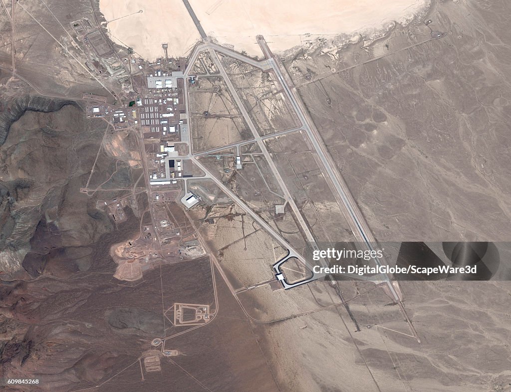 JULY 20, 2016: DigitalGlobe satellite image Area 51. The United States Air Force facility commonly known as Area 51 is a remote detachment of Edwards Air Force Base, within the Nevada Test and Training Range.