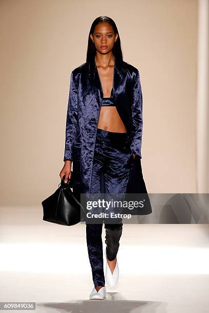 Model walks the runway at the Victoria Beckham show at The Cunard Building on September 11, 2016 in New York City.