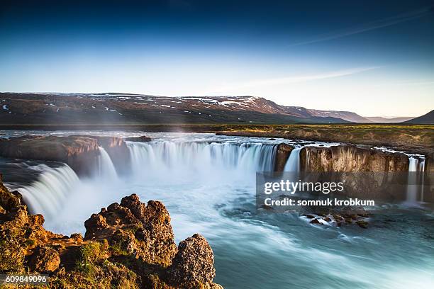 large waterfall in summer;iceland - dettifoss falls stock pictures, royalty-free photos & images