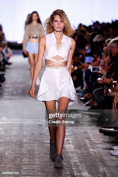 Model walks the runway at the Alexander Wang show at The Arc, Skylight at Moynihan Station on September 10, 2016 in New York City.