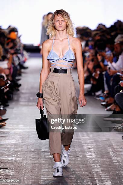 Model walks the runway at the Alexander Wang show at The Arc, Skylight at Moynihan Station on September 10, 2016 in New York City.