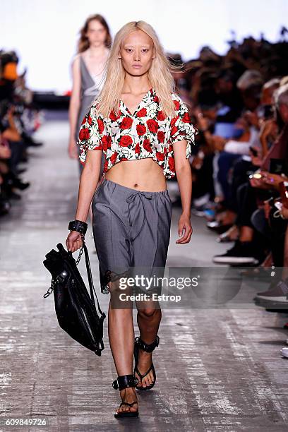 Model walks the runway at the Alexander Wang show at The Arc, Skylight at Moynihan Station on September 10, 2016 in New York City.