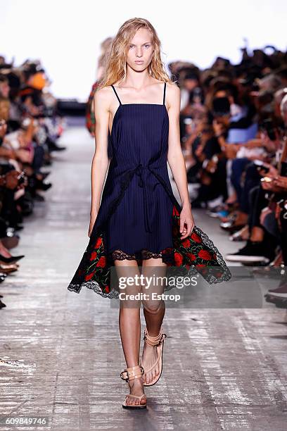 Model walks the runway at the Alexander Wang show at The Arc, Skylight at Moynihan Station on September 10, 2016 in New York City.