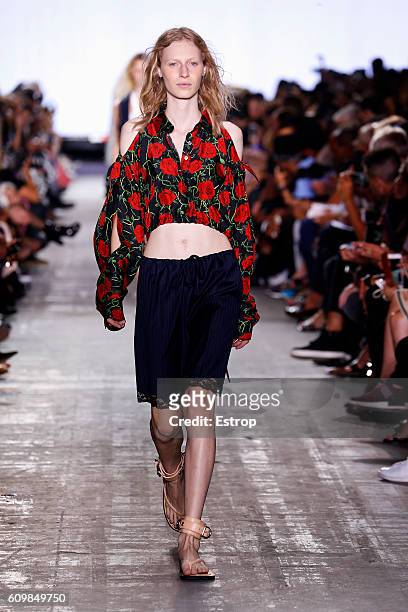 Model walks the runway at the Alexander Wang show at The Arc, Skylight at Moynihan Station on September 10, 2016 in New York City.