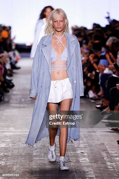 Model walks the runway at the Alexander Wang show at The Arc, Skylight at Moynihan Station on September 10, 2016 in New York City.