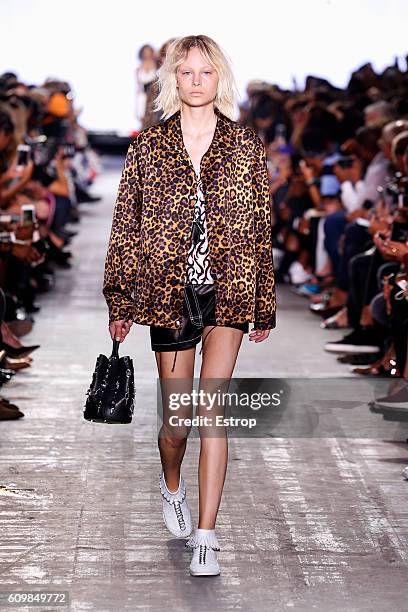 Model walks the runway at the Alexander Wang show at The Arc, Skylight at Moynihan Station on September 10, 2016 in New York City.