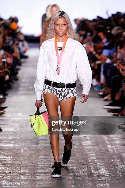 Model walks the runway at the Alexander Wang show at The Arc, Skylight at Moynihan Station on September 10, 2016 in New York City.