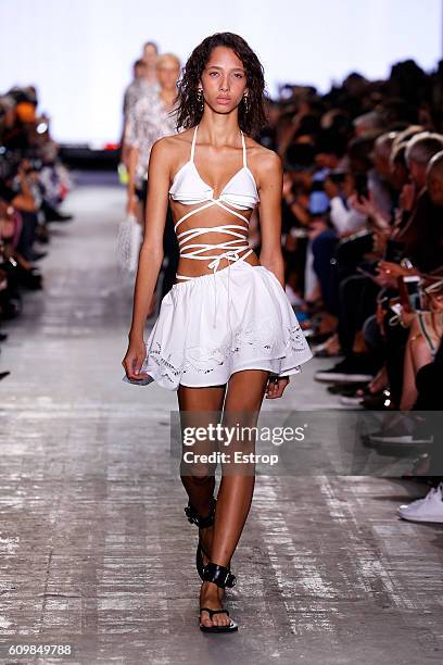 Model walks the runway at the Alexander Wang show at The Arc, Skylight at Moynihan Station on September 10, 2016 in New York City.