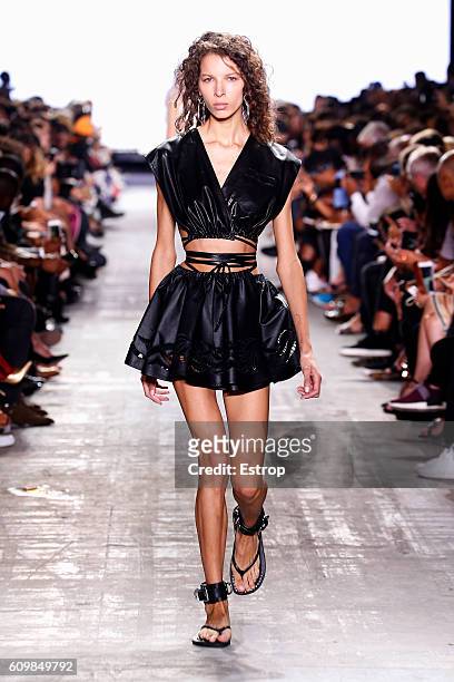 Model walks the runway at the Alexander Wang show at The Arc, Skylight at Moynihan Station on September 10, 2016 in New York City.