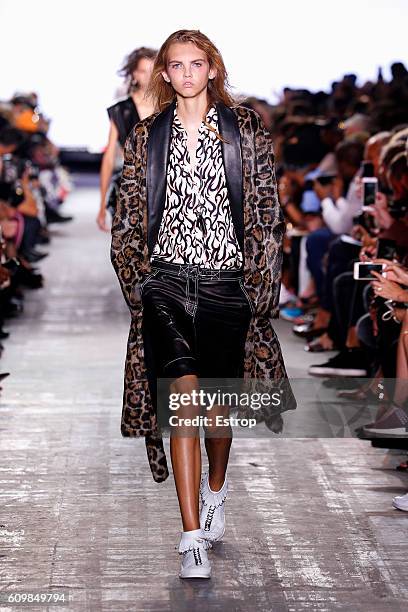 Model walks the runway at the Alexander Wang show at The Arc, Skylight at Moynihan Station on September 10, 2016 in New York City.