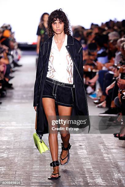 Model walks the runway at the Alexander Wang show at The Arc, Skylight at Moynihan Station on September 10, 2016 in New York City.