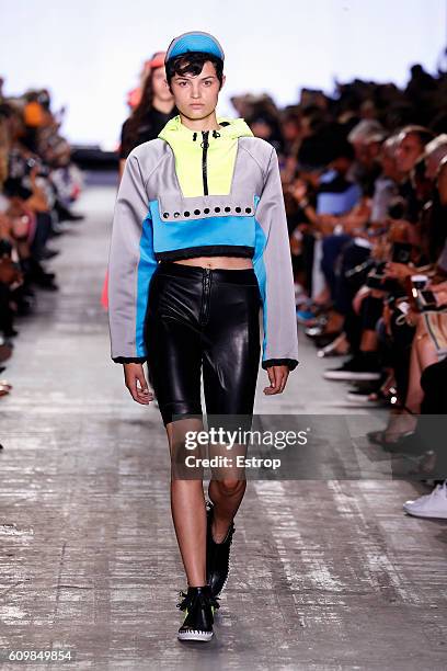 Model walks the runway at the Alexander Wang show at The Arc, Skylight at Moynihan Station on September 10, 2016 in New York City.