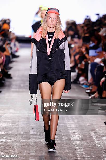 Model walks the runway at the Alexander Wang show at The Arc, Skylight at Moynihan Station on September 10, 2016 in New York City.