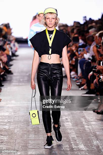 Model walks the runway at the Alexander Wang show at The Arc, Skylight at Moynihan Station on September 10, 2016 in New York City.