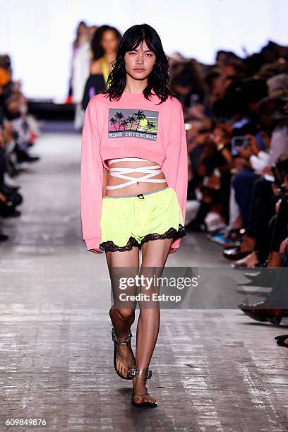 Model walks the runway at the Alexander Wang show at The Arc, Skylight at Moynihan Station on September 10, 2016 in New York City.