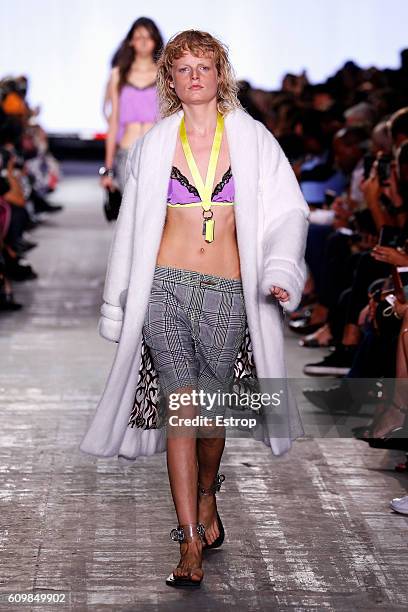 Model walks the runway at the Alexander Wang show at The Arc, Skylight at Moynihan Station on September 10, 2016 in New York City.