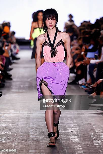 Model walks the runway at the Alexander Wang show at The Arc, Skylight at Moynihan Station on September 10, 2016 in New York City.