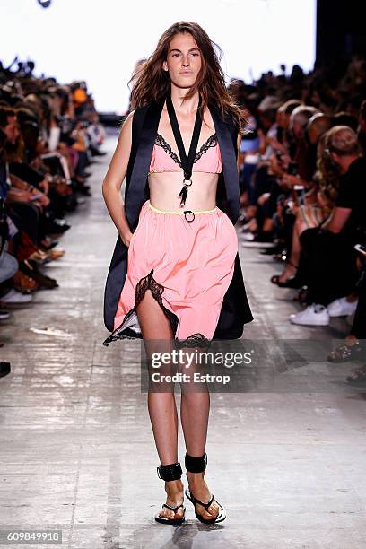 Model walks the runway at the Alexander Wang show at The Arc, Skylight at Moynihan Station on September 10, 2016 in New York City.