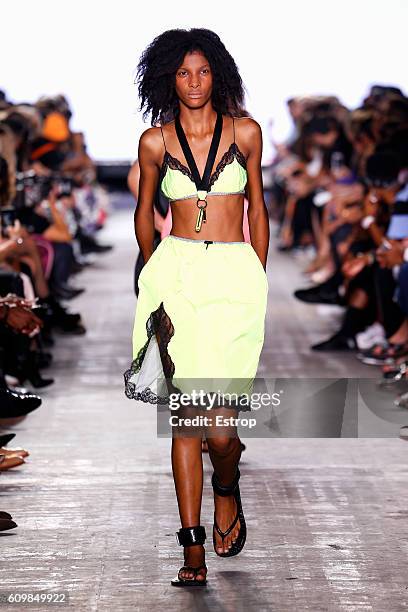 Model walks the runway at the Alexander Wang show at The Arc, Skylight at Moynihan Station on September 10, 2016 in New York City.