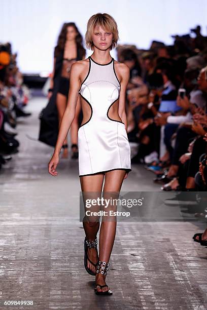 Model walks the runway at the Alexander Wang show at The Arc, Skylight at Moynihan Station on September 10, 2016 in New York City.