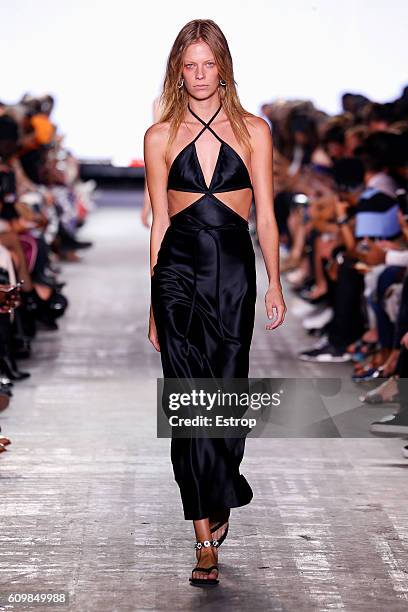 Model walks the runway at the Alexander Wang show at The Arc, Skylight at Moynihan Station on September 10, 2016 in New York City.