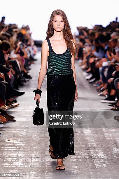 Model walks the runway at the Alexander Wang show at The Arc, Skylight at Moynihan Station on September 10, 2016 in New York City.