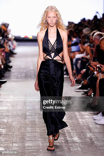 Model walks the runway at the Alexander Wang show at The Arc, Skylight at Moynihan Station on September 10, 2016 in New York City.